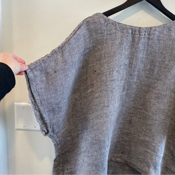 Flax Back Slit Tee women’s large 100% Linen Shirt gray oversized short sleeve - Picture 2 of 13